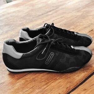 Coach Katelyn Black Silver Signature Jacquard Leather Low Top Sneakers - 9.5 EUC